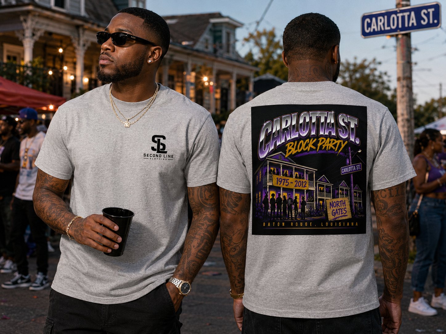 Sport Grey Carlotta St. Block Party Tee — Louisiana graphic tee from Second Line Clothing