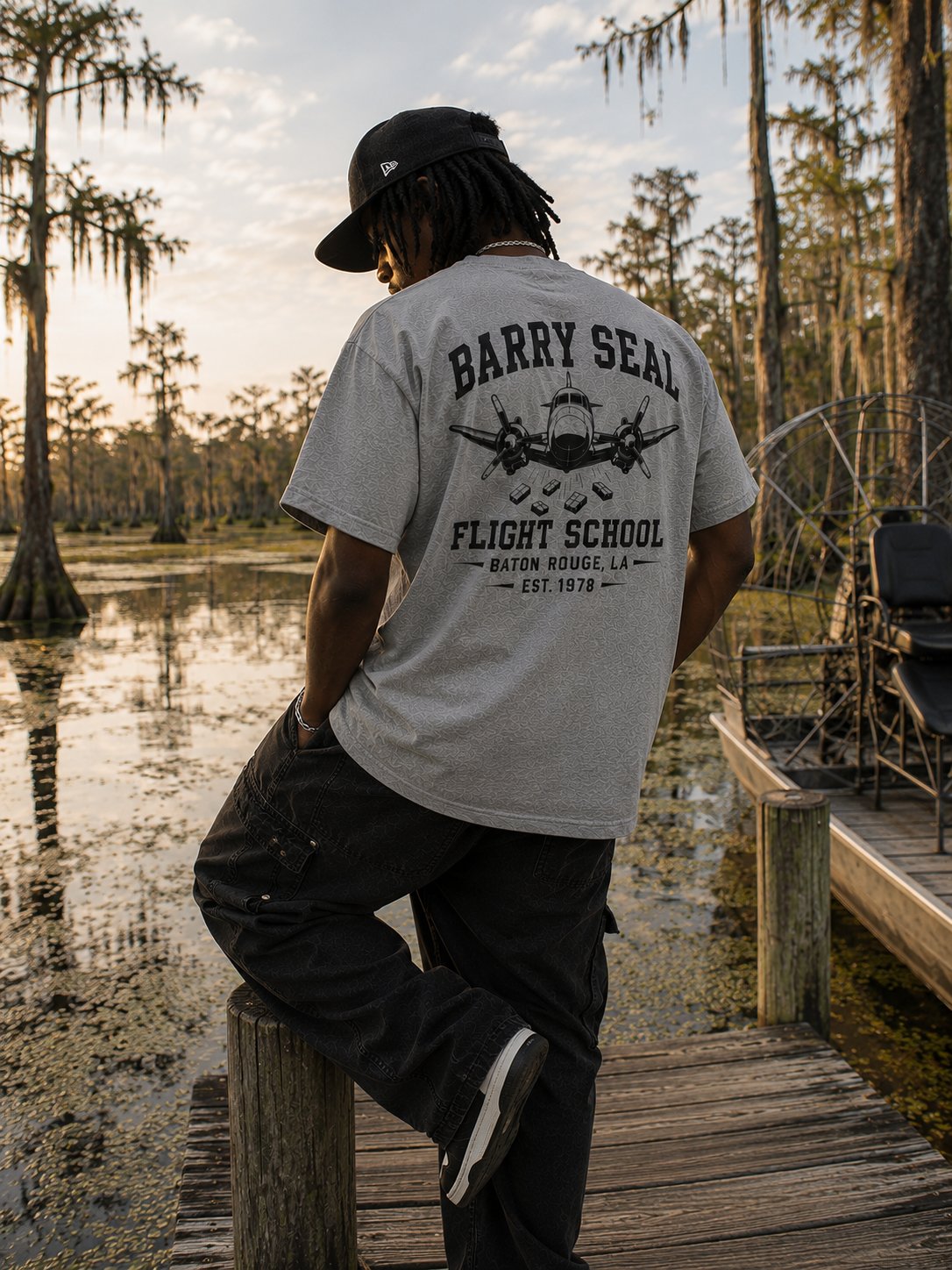 Sport Grey Barry Seal Flight School Tee — Louisiana graphic tee from Second Line Clothing